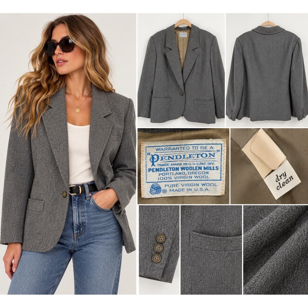 Vintage Pendleton Blazer Women Gray Virgin Wool USA Made Academia Jacket VTG